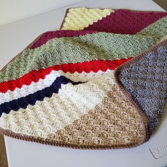 Hand Crocheted Afghan Throw Lap Blanket Toddler Youth Kids Striped 36 x 35 in - Picture 7 of 9